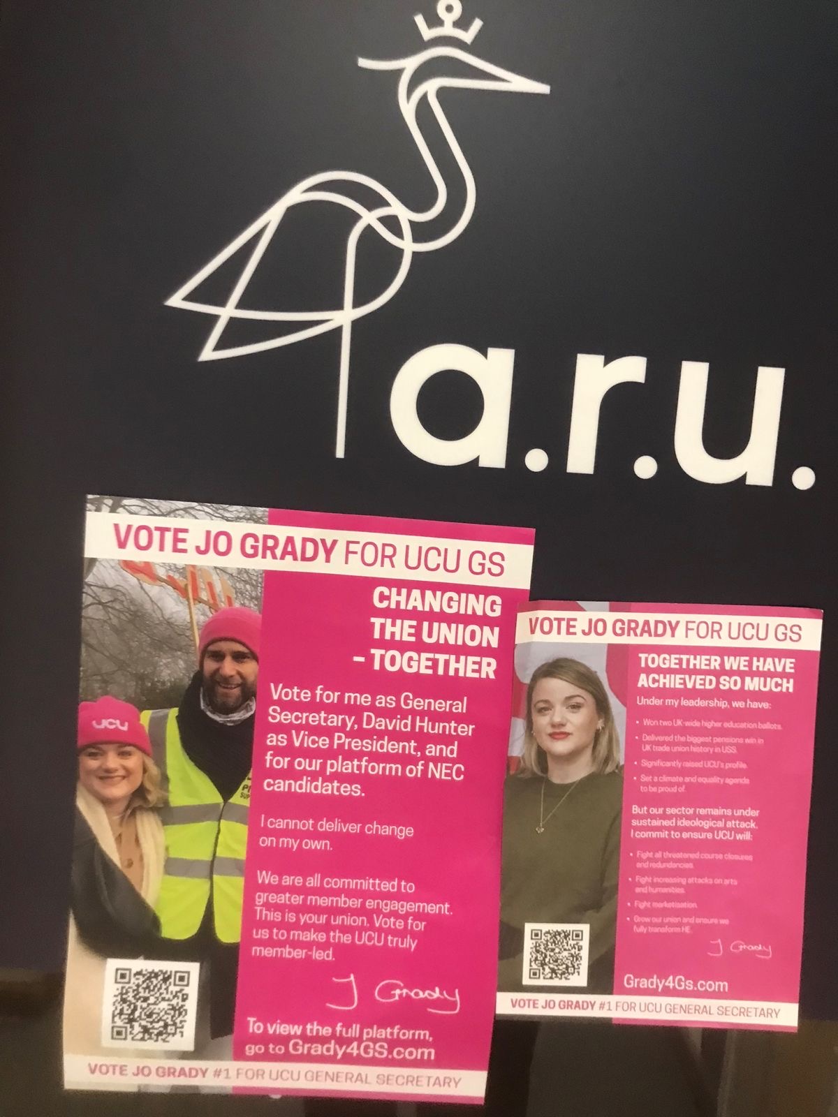 Grady4GS posters on a notice board with an Anglian Ruskin logo
